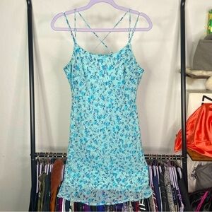 Vintage Plain Jane by Sweet Baby Jane Blue Floral Strappy Mini Sun Dress